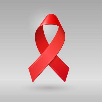 Realistic 3d red ribbon with shadow symbol for world aids hiv awareness month in december illustration for social media medical website icon logo banner poster vector